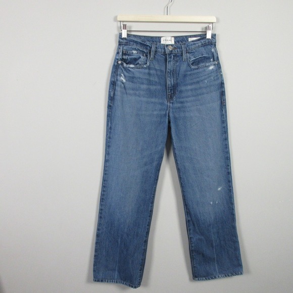 FRAME Le Jane Straight Leg Jeans Women 26 Blue Denim Distressed Casual y2k 606 - Picture 1 of 14